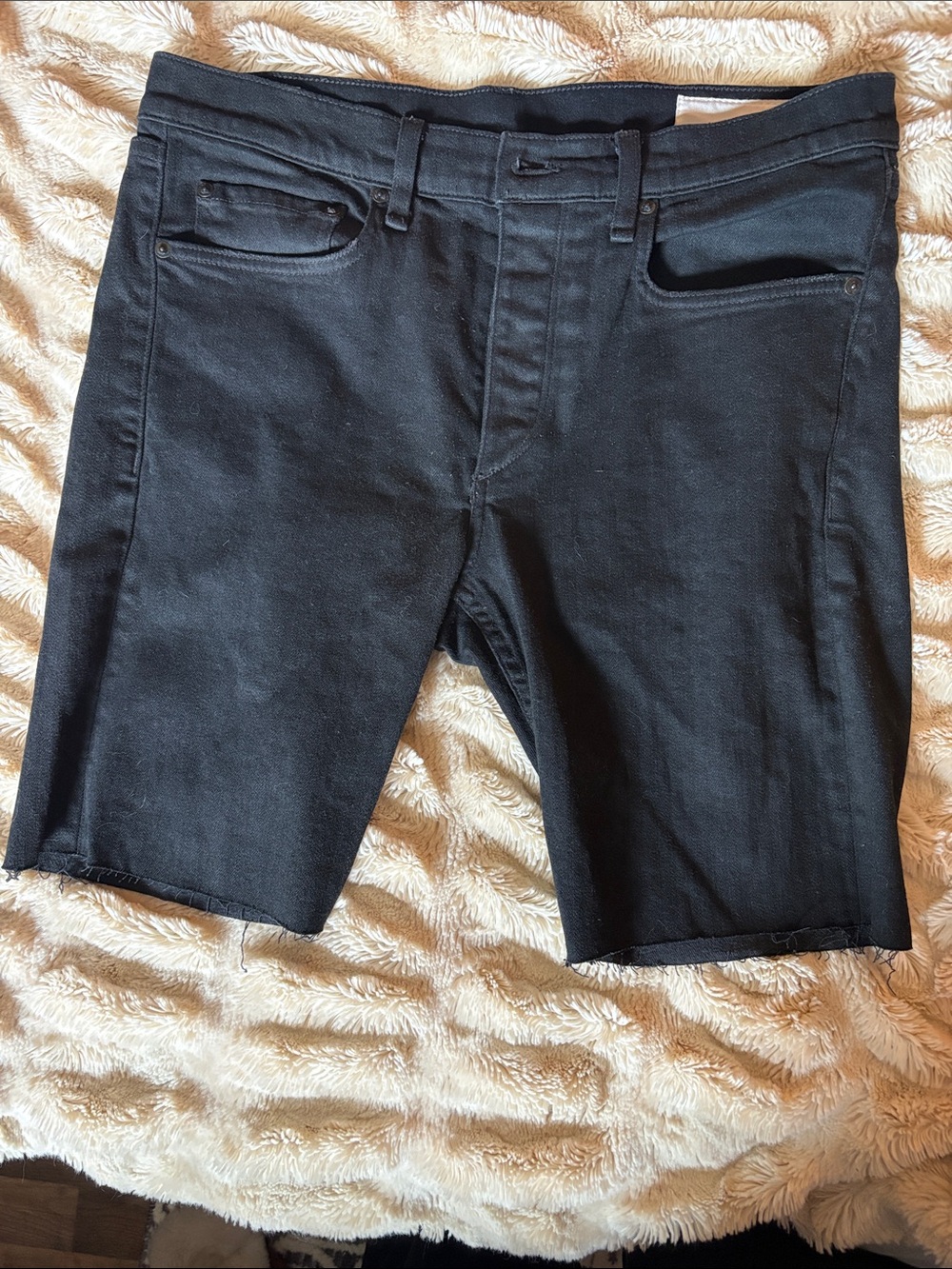 rag & bone Black Raw-Hem Denim Shorts